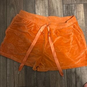 Orange Velour Women Shorts with pumpkins